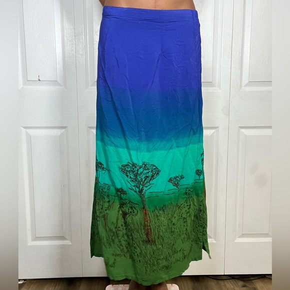 SA Designs Bohemian Maxi Skirt – Vibrant Ombre with Tree Silhouette Print - Picture 1 of 2